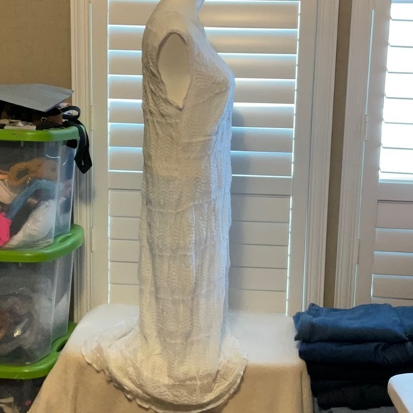 White Pleated Strapless Sheath Maxi Dress - Picture 5 of 14